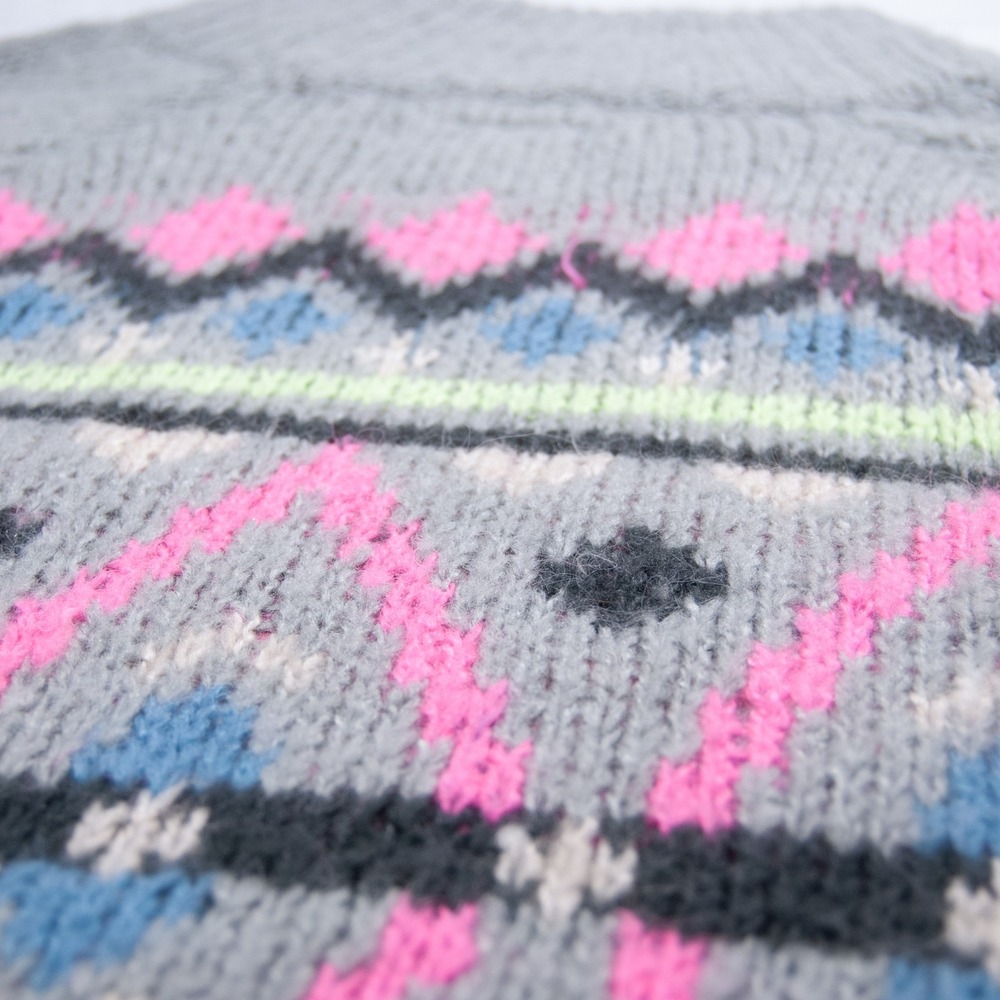 Hollister Mock Neck Fair Isle Knit Sweater Gray Hot Pink Blue Size L - Picture 6 of 9